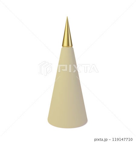 Metallic golden 3D Christmas tree. Realistic abstract background with 3d. Cone Shape with Minimalist Design for Modern Decoration, invitation with happy New year and Xmas. Vector Illustration 119147710
