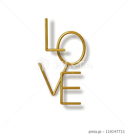 Minimalistic 3D Word Love in Elegant Golden Line Art Style - Vector Typography for Valentines Day, Wedding, and Romance Themed Designs 119147711