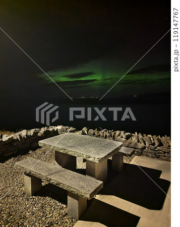 The Aurora Borealis, the northern lights, showing up in Portnoo, County Donegal, Ireland. 119147767