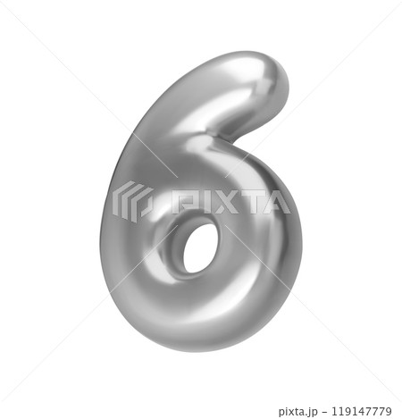 Number silver 6. Foil and chrome balloon number six in 3d style. Realistic design elements isolated on white background. Vector illustration 119147779