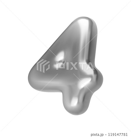 Number silver 4. Foil and chrome balloon number four in 3d style. Realistic design elements isolated on white background. Vector illustration 119147781