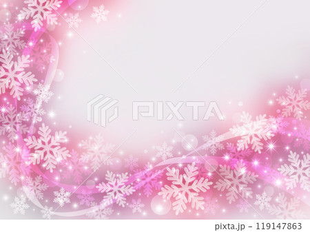 リボンと雪の結晶の背景、ピンク系、クリスマスや新年のイベント等へ リボンと雪の結晶の背景、ピンク系、クリスマスや新年のイベント等へ 119147863