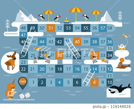 World tour board game template,Funny frame, ladders game, Vector illustrations. 119148028