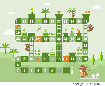 World tour board game template,Funny frame, ladders game, Vector illustrations. 119148029