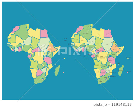 アフリカ色分け地図_ブルー背景セット アフリカ色分け地図_ブルー背景セット 119148115