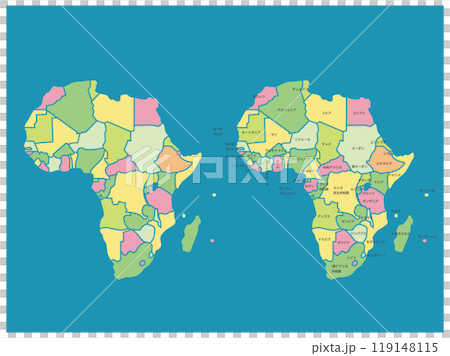 アフリカ色分け地図_ブルー背景セット アフリカ色分け地図_ブルー背景セット 119148115