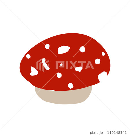 Small fly agaric mushroom with red cap and white dots, Amanita muscaria mushroom, cartoon vector isolated illustration. 119148541
