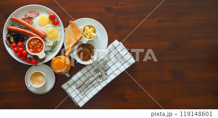 Tasty English breakfast Copy Space text Tasty English breakfast Copy Space text 119148601