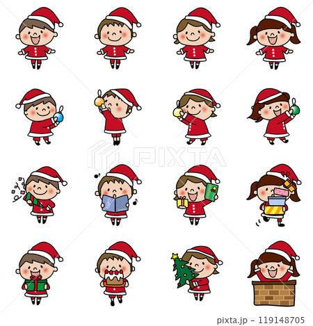 クリスマスにサンタの格好をしている子供たちセット 119148705