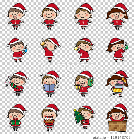クリスマスにサンタの格好をしている子供たちセット 119148705