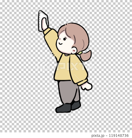 高いところを雑巾で拭いている女の子 119148736