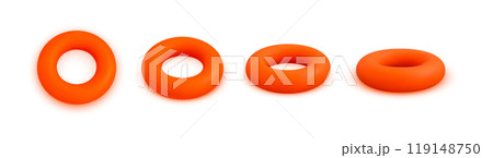Orange rubber donut shapes in progression on white background 119148750