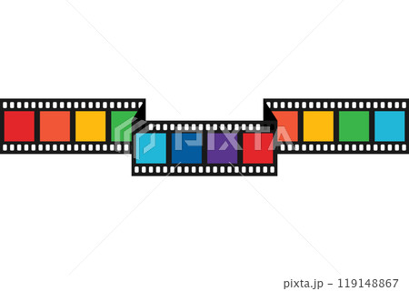 Rainbow colored folded film strip. Long film strip template. Vector illustration Rainbow colored folded film strip. Long film strip template. Vector illustration 119148867