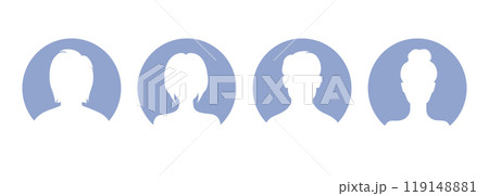 Abstract male and female avatars, people icons. Men and women white silhouettes set in round frames. Vector illustration Abstract male and female avatars, people icons. Men and women white silhouettes set in round frames. Vector illustration 119148881