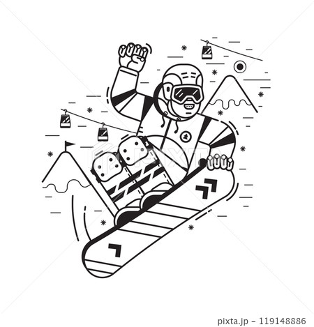 Free Ride Snowboarder Scene in Line Art Free Ride Snowboarder Scene in Line Art 119148886
