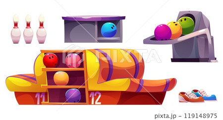 Bowling club interior cartoon equipment Bowling club interior cartoon equipment 119148975