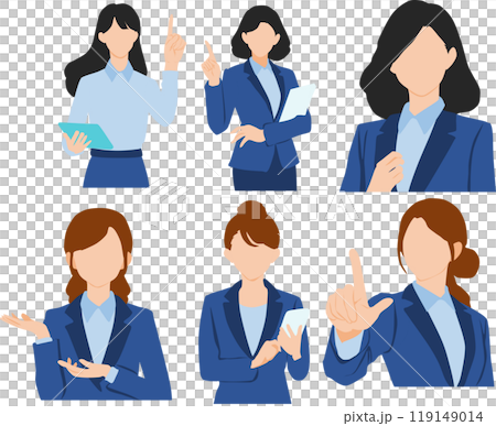 Illustration set of a business woman pointing her finger up 119149014