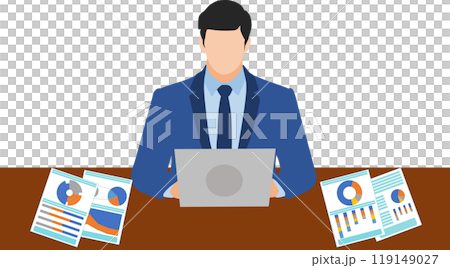 Illustration of a businessman working on a laptop 119149027
