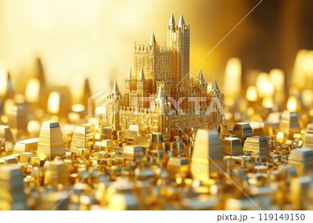 A golden city with a castle in the middle 119149150