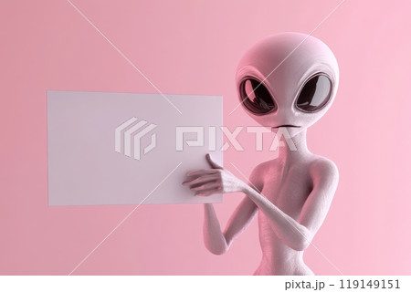 A alien holding a white piece of paper 119149151