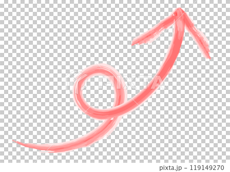 Red round curved watercolor arrow rising to the right 119149270