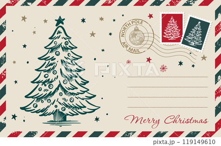 Christmas mail, postcard, hand drawn illustration.	 119149610