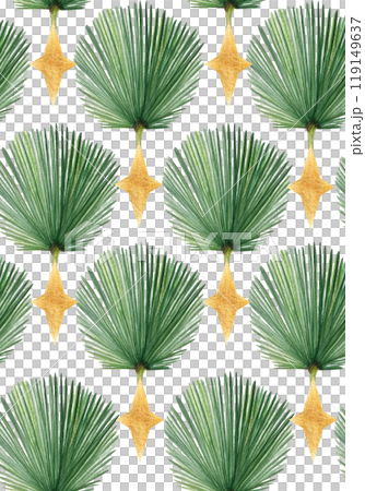 Palm leaf abstract hand painted watercolor seamless pattern isolated on white. High quality image perfect for cards, posters, stickers, eco materials, Christmas decoration design. Exotic plants 119149637