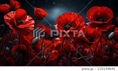 red poppy flowers against a dramatic black skyのイラスト素材 [119149644] - PIXTA