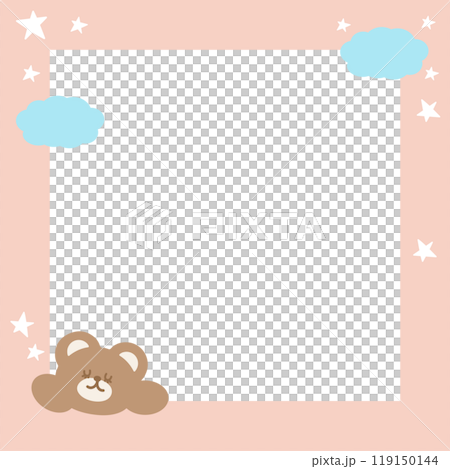 Cute square frame with teddy bear, stars, cloud for polaroid photo, banner, social media post, ad template, memo, sticky note, notepad, paper design, cook cover, animal print, zoo, souvenir shop Cute square frame with teddy bear, stars, cloud for polaroid photo, banner, social media post, ad template, memo, sticky note, notepad, paper design, cook cover, animal print, zoo, souvenir shop 119150144