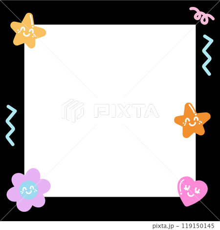 Cute square frame with flower, heart, star for polaroid photo, banner, social media post, ad template, memo, sticky note, notepad, paper design, card, spring, summer, cartoon frame, floral print, book Cute square frame with flower, heart, star for polaroid photo, banner, social media post, ad template, memo, sticky note, notepad, paper design, card, spring, summer, cartoon frame, floral print, book 119150145