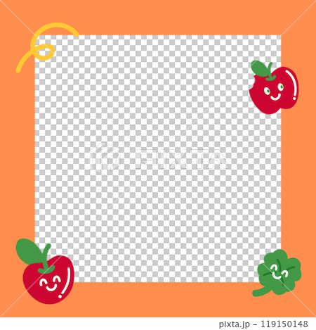 Cute square frame with apple, clover leaf for polaroid photo, banner, social media post, ad template, memo, sticky note, notepad, paper design, card, spring, summer, fruity frame, cartoon, lucky icon Cute square frame with apple, clover leaf for polaroid photo, banner, social media post, ad template, memo, sticky note, notepad, paper design, card, spring, summer, fruity frame, cartoon, lucky icon 119150148