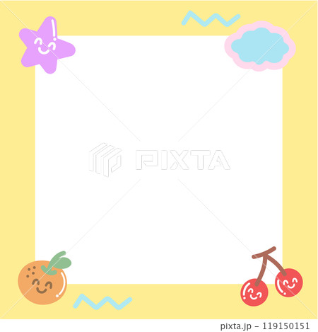 Cute square frame with cherry, orange, cloud, star for polaroid photo, banner, social media post, ad template, memo, sticky note, notepad, paper design, card, spring, summer, fruity frame, cartoon Cute square frame with cherry, orange, cloud, star for polaroid photo, banner, social media post, ad template, memo, sticky note, notepad, paper design, card, spring, summer, fruity frame, cartoon 119150151