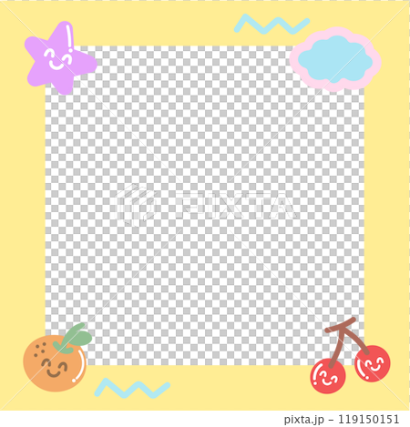 Cute square frame with cherry, orange, cloud, star for polaroid photo, banner, social media post, ad template, memo, sticky note, notepad, paper design, card, spring, summer, fruity frame, cartoon Cute square frame with cherry, orange, cloud, star for polaroid photo, banner, social media post, ad template, memo, sticky note, notepad, paper design, card, spring, summer, fruity frame, cartoon 119150151