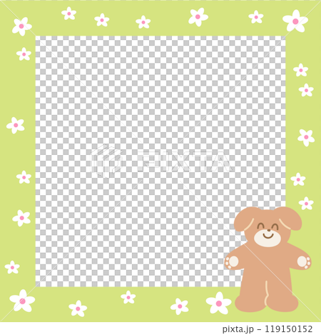 Cute square frame with puppy and flower pattern for polaroid photo, banner, social media post, ad template, memo, sticky note, notepad, paper design, animal, adopt pet, rescue animals, foster home 119150152