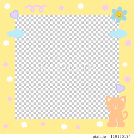 Cute square frame with cat, flower, heart, cloud for polaroid photo, banner, social media post, ad template, memo, sticky note, notepad, paper design, animal, adopt pet, rescue animals, foster home Cute square frame with cat, flower, heart, cloud for polaroid photo, banner, social media post, ad template, memo, sticky note, notepad, paper design, animal, adopt pet, rescue animals, foster home 119150154