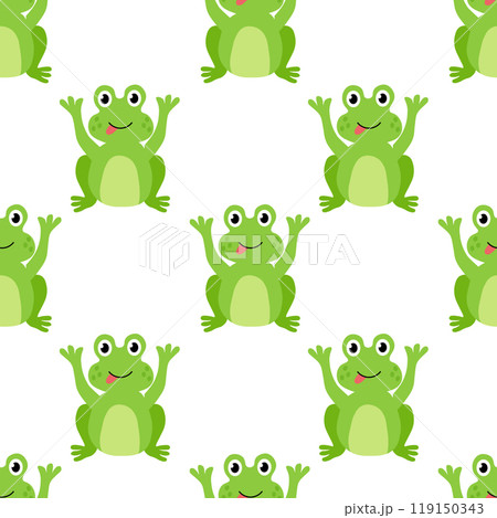 Seamless Pattern with Cute frog sit and show tongue. Vector flat illustration. Seamless Pattern with Cute frog sit and show tongue. Vector flat illustration. 119150343