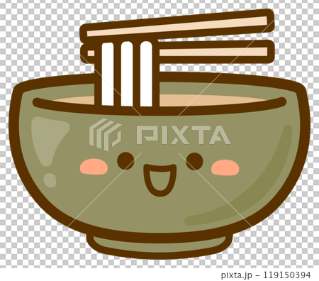 Vector illustration of cute udon noodles, Kake udon in a green bowl Vector illustration of cute udon noodles, Kake udon in a green bowl 119150394