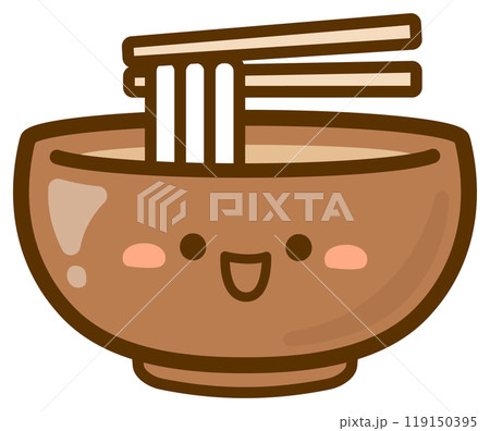かわいいうどんのベクターイラスト、茶色のどんぶり鉢に入ったかけうどん かわいいうどんのベクターイラスト、茶色のどんぶり鉢に入ったかけうどん 119150395
