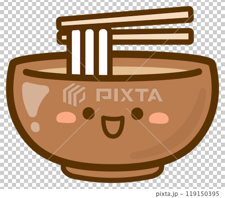 かわいいうどんのベクターイラスト、茶色のどんぶり鉢に入ったかけうどん かわいいうどんのベクターイラスト、茶色のどんぶり鉢に入ったかけうどん 119150395