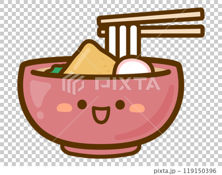 紅碗裡可愛的狐狸烏龍麵、炸豆腐、魚糕和烏龍麵的向量圖解 119150396