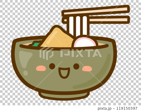 Vector illustration of cute fox udon, fried tofu and kamaboko udon in a green bowl Vector illustration of cute fox udon, fried tofu and kamaboko udon in a green bowl 119150397