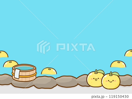 冬至のゆず湯と柚子と風呂桶のベクターイラスト、コピースペースがある温泉の背景素材08 冬至のゆず湯と柚子と風呂桶のベクターイラスト、コピースペースがある温泉の背景素材08 119150430