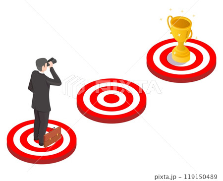 Businessman looking through binocular searching for success 119150489