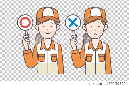 マルとバツの札を持つガソリンスタンド女性店員 マルとバツの札を持つガソリンスタンド女性店員 119150852