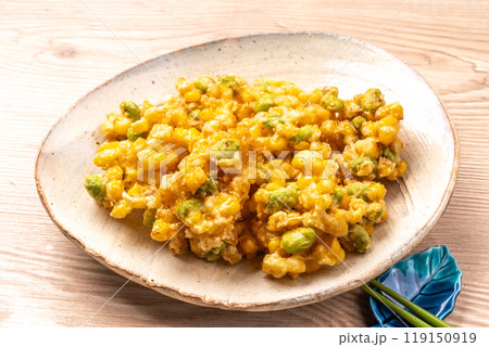 とうもろこしと枝豆のかき揚げ とうもろこしと枝豆のかき揚げ 119150919