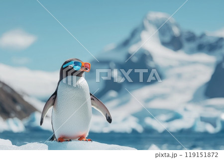 Trendy Penguin with Neon Sunglasses on Ice Trendy Penguin with Neon Sunglasses on Ice 119151872