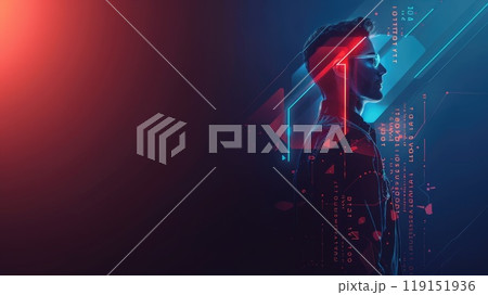 Business Professional with Up Arrow and Financial Data Transformation, Evolving Business Trends Business Professional with Up Arrow and Financial Data Transformation, Evolving Business Trends 119151936