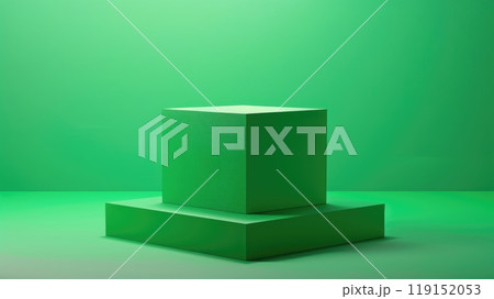 A green cube is on a green background. A green cube is on a green background. 119152053