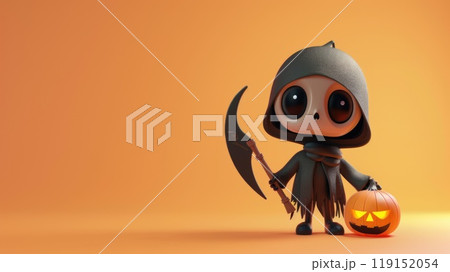 A creepy looking character holding a pumpkin and a long sword A creepy looking character holding a pumpkin and a long sword 119152054