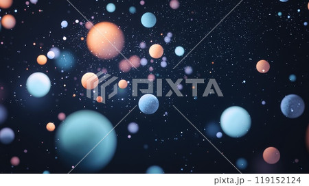 Cosmic Glow, Geometric Abstract Solar System with Luminous Planets in Dark Starry Background, Minimalist Design for Advertising Concepts 119152124